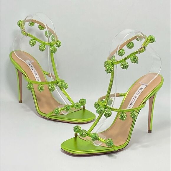 Aquazzura Cha Cha Cha Metallic Leather Sandals size 37.5 - Picture 2 of 12